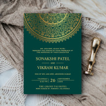 Traditionell Indisk Teal Guld Mandala Bröllopsinbj