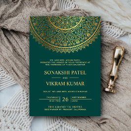 Traditionell Indisk Teal Guld Mandala Bröllopsinbj Inbjudningar