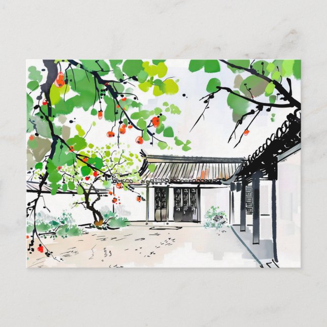 Traditionell innergård i ett kinesiskt hus vykort (Framsida)