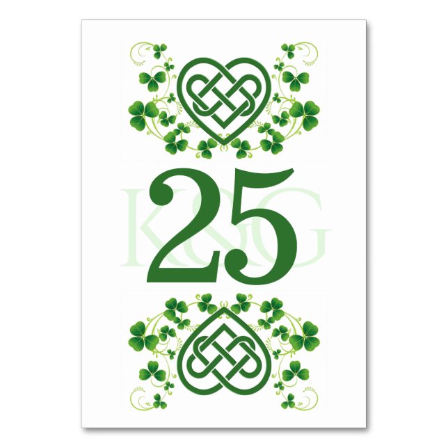 Traditionell Irish Celtic Kärlek Knot och Shamrock Bordsnummer (Framsidan)