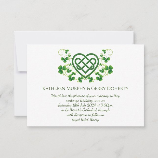 Traditionell Irish Celtic Kärlek Knot och Shamrock Inbjudningar (Framsida)