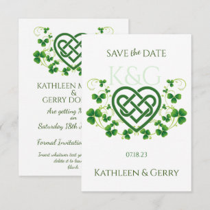 Traditionell Irish Celtic Kärlek Knot och Shamrock Spara Datumet