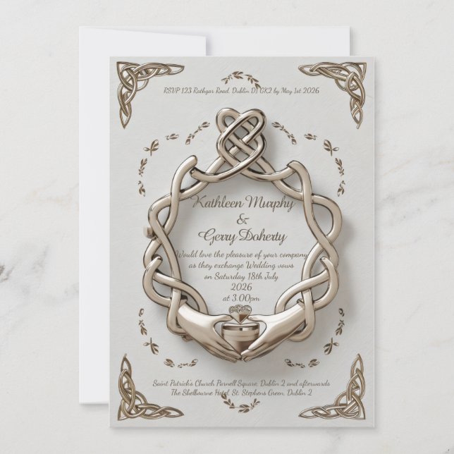 Traditionell Irish Claddagh Ring Motifs & Mönster Inbjudningar (Framsida)