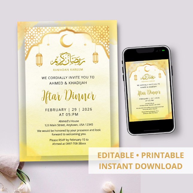 Traditionell islamsk mönster Guld Iftar Middag Inbjudningar (Skapare uppladdad)