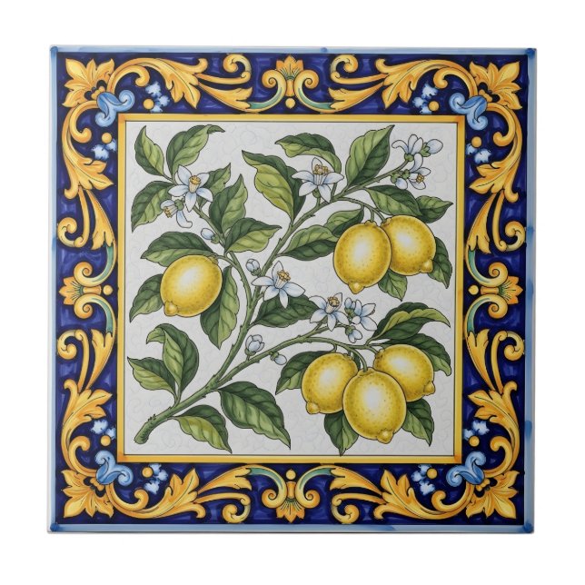 Traditionell italiensk majolica-citron kakelplatta (Framsidan)