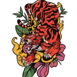 Traditionell japansk Blommigt Tiger Flowers Tiger T Shirt