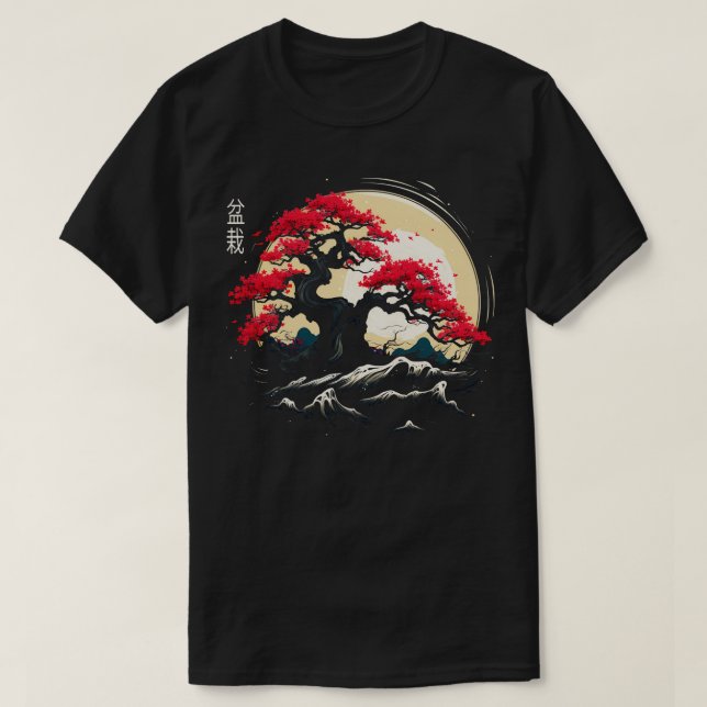 Traditionell japansk Bonsai Träd T Shirt (Design framsida)