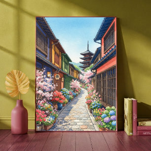 Traditionell japansk gränd Pagod Akvarell Poster
