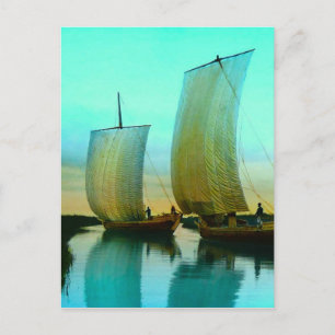 Traditionell japansk Junks FishBoats Vintage Vykort