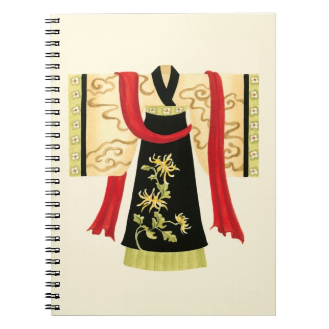 Traditionell japansk Kimono med Blommigt Print Anteckningsbok Med Spiral (Framsidan)