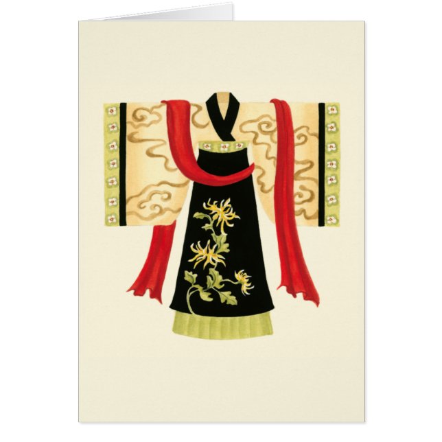 Traditionell japansk Kimono med Blommigt Print Hälsningskort (Framsidan)
