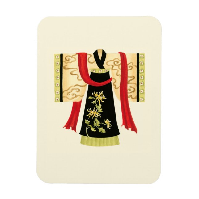 Traditionell japansk Kimono med Blommigt Print Magnet (Vertikal)