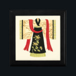 Traditionell japansk Kimono med Blommigt Print Minnesask<br><div class="desc">Nancy Slocum skapat den här charmerande utskriften av ett traditionellt japanskt Kimono med djupt rött aska. Kimonos grund är svart med en vacker blommigt. Ge som gåva eller köp den själv!</div>