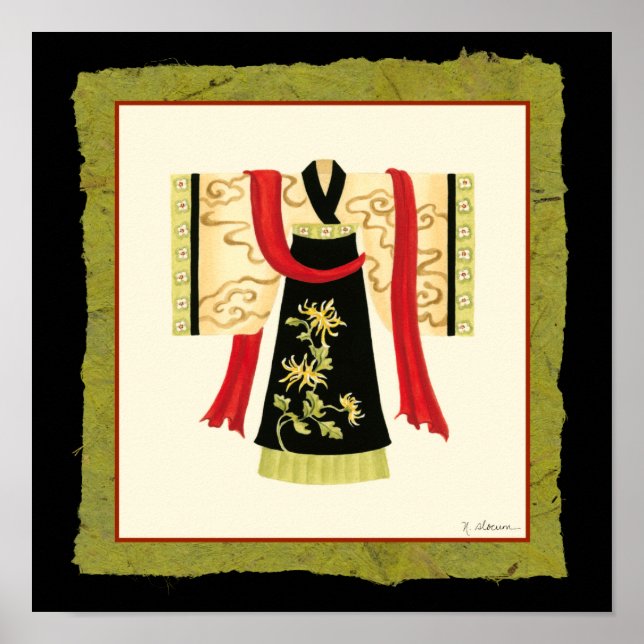 Traditionell japansk Kimono med Blommigt Print Poster (Framsidan)