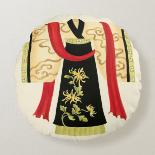 Traditionell japansk Kimono med Blommigt Print Rund Kudde