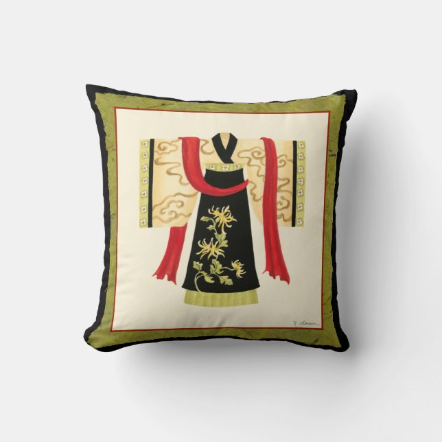 Traditionell japansk kimono med blommönster kudde (Framsida)