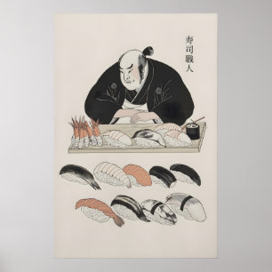 Traditionell japansk kock och assorted sushi-konst poster
