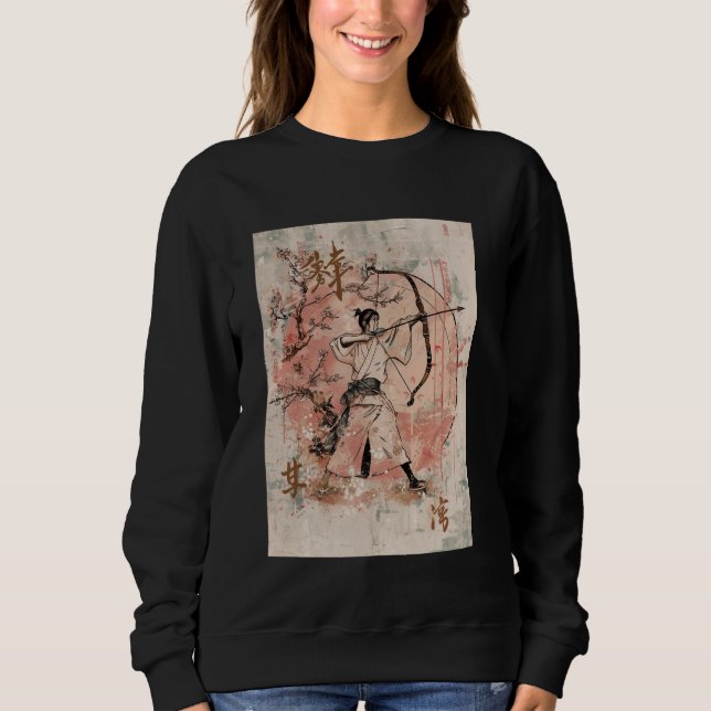 Traditionell japansk Kyudo Archery Art Cherry Blos T Shirt (Framsida)