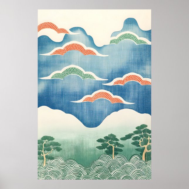 Traditionell japansk landskaps konsttryck Ukiyo-e Poster (Framsidan)