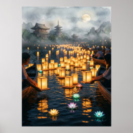 Traditionell japansk lykta festival konsttryck poster
