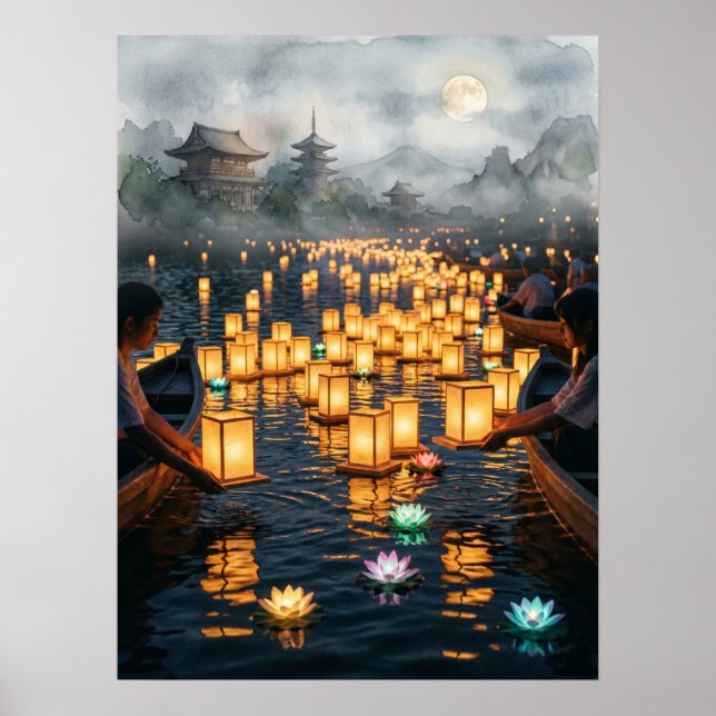 Traditionell japansk lykta festival konsttryck poster (Framsidan)