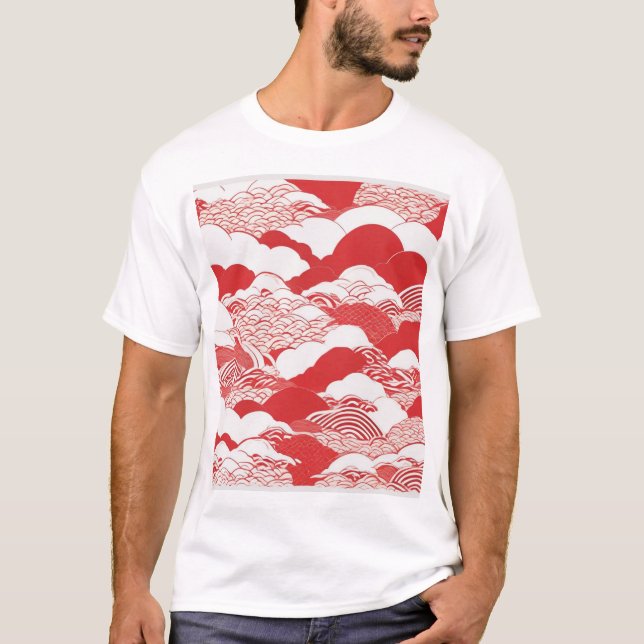 Traditionell japansk mönsterdesign Blå geometrisk T Shirt (Framsida)