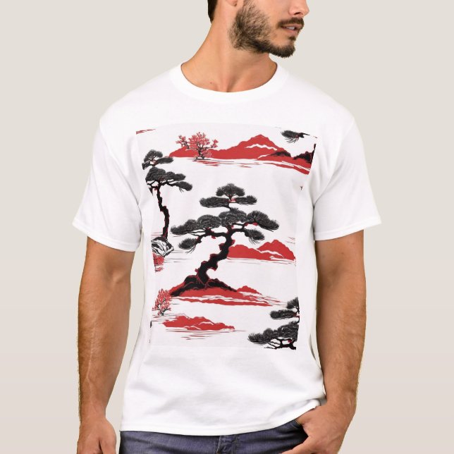 Traditionell japansk mönsterdesign Blå geometrisk T Shirt (Framsida)