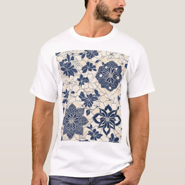 Traditionell japansk mönsterdesign tygtryck t shirt (Framsida)