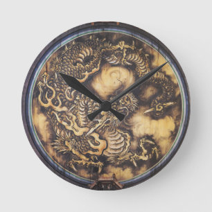 Traditionell japansk orientalisk drake - 日本 -  rund klocka