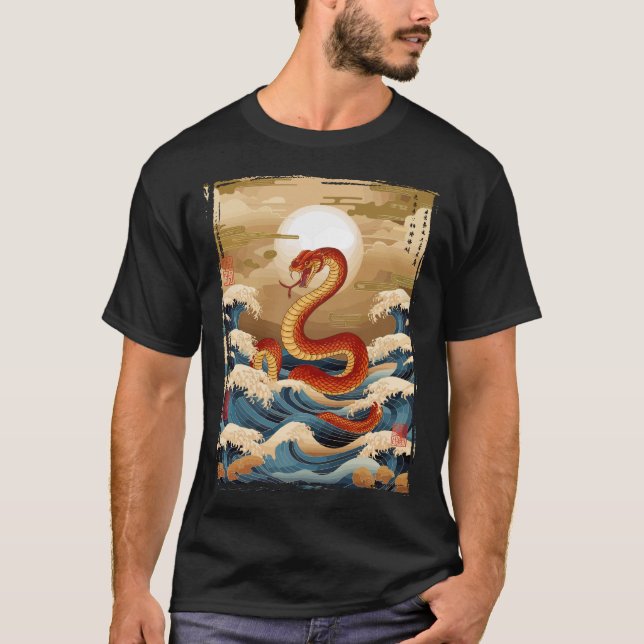 Traditionell japansk snake Art T Shirt (Framsida)