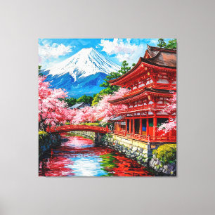 Traditionell japansk tempel med körsbärsblom canvastryck