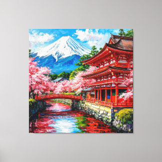 Traditionell japansk tempel med körsbärsblom canvastryck