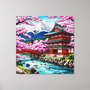 Traditionell japansk tempel och bro canvastryck