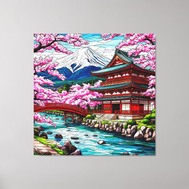 Traditionell japansk tempel och bro canvastryck (Framsida)