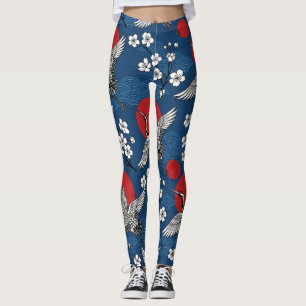 Traditionell japansk trana och Sakura Zen-mönster Leggings