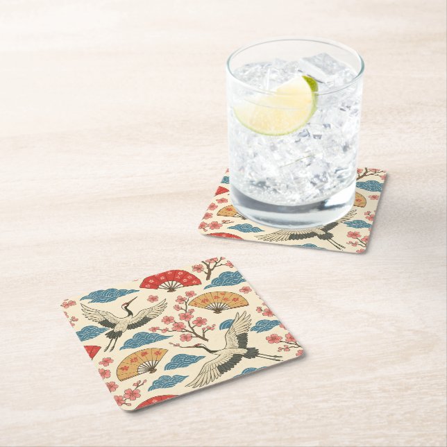 Traditionell Japansk Trana Sakura Mönster Underlägg Papper Kvadrat (Insitu)