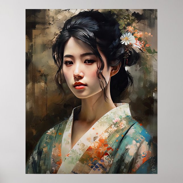 Traditionell japansk Woman Art Print Poster (Framsidan)
