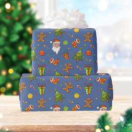 Traditionell jul i Mönster | Blå Presentpapper