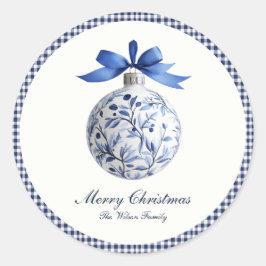 Traditionell jul med blåa ornament runt klistermärke