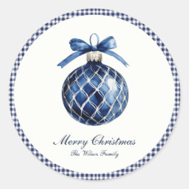 Traditionell jul med blåa ornament runt klistermärke