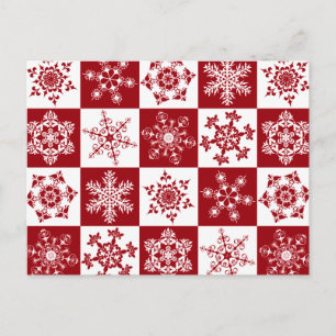 Traditionell jul, röd snöflake Mönster Helg Vykort