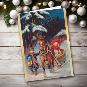 Traditionell Jul Sleigh med barnkort Helgkort