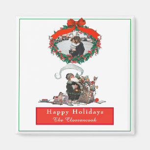 Traditionell jul vintage jultomte foto semester magnet