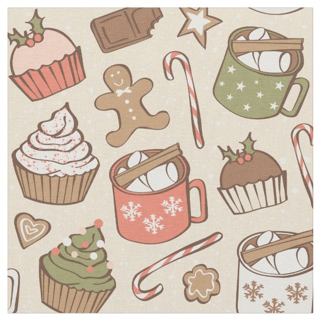 Traditionell jul vintage varm kakao cupcakes tyg (Närbild)