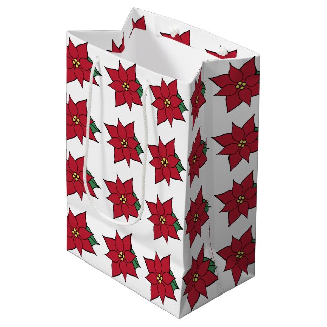 Traditionell julafton Poinsettias Helgdag Gift Bag (Framsidan Vinklad)
