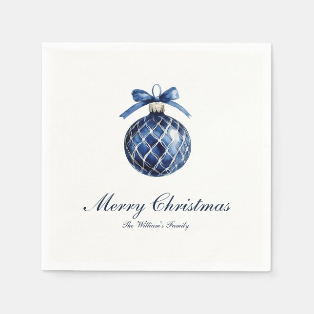 Traditionell julduk med blåa ornament pappersservett (Framsidan)