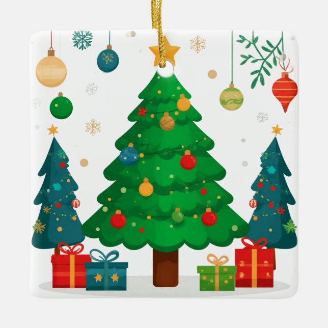 Traditionell julgran med färgglada dekorationer (Framsida)