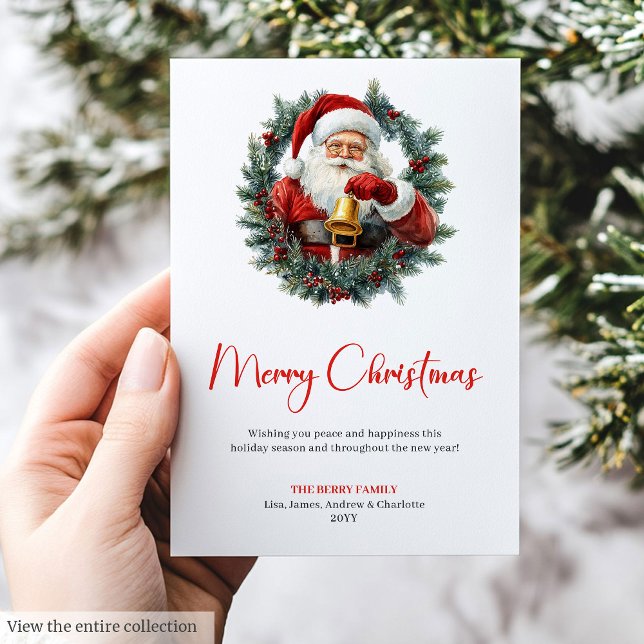 Traditionell julgran med Santa Claus - Julkort (Traditional Santa Claus Pine Wreath Christmas Card)