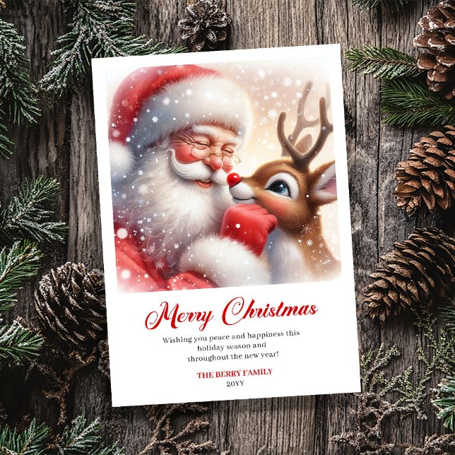 Traditionell julhälsning med Tomte och Rudolf Julkort (Traditional Santa And Rudolph Holiday Greeting Card)