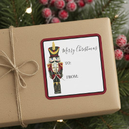 Traditionell julklappspresentetikett med nötknäppa fyrkantigt klistermärke